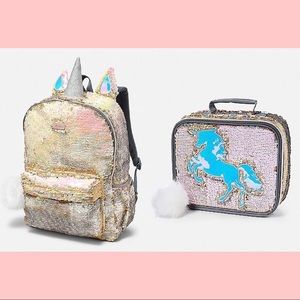 Justice Unicorn backpack and lunchbox